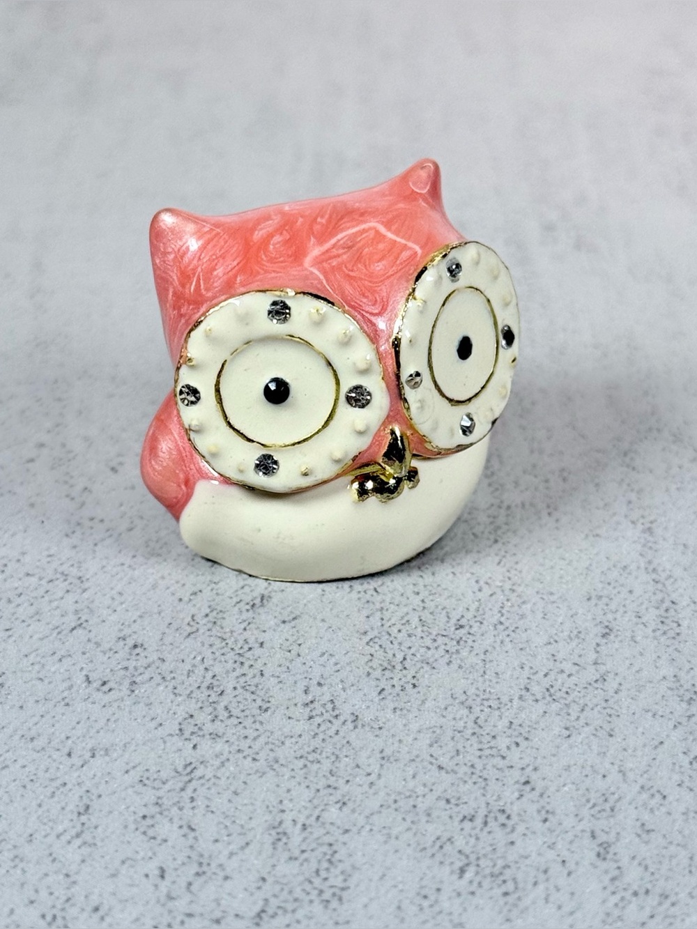 Pewter Gemmed Glazed Hinged Tiny Owl Trinket Box